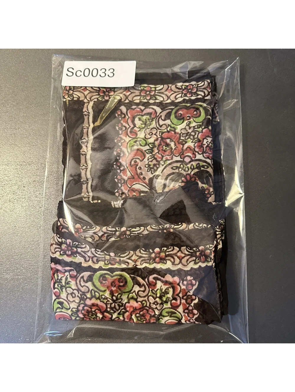 Vintage Lightweight Floral Patterned Scarf with Black Background